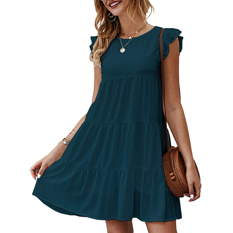 Chic Comfort: Women's Round Neck Short Sleeve Dress from Eternal Gleams