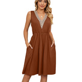 Lace Panel Sleeveless Dresss With Pocket V-neck Dresses For Women from Eternal Gleams