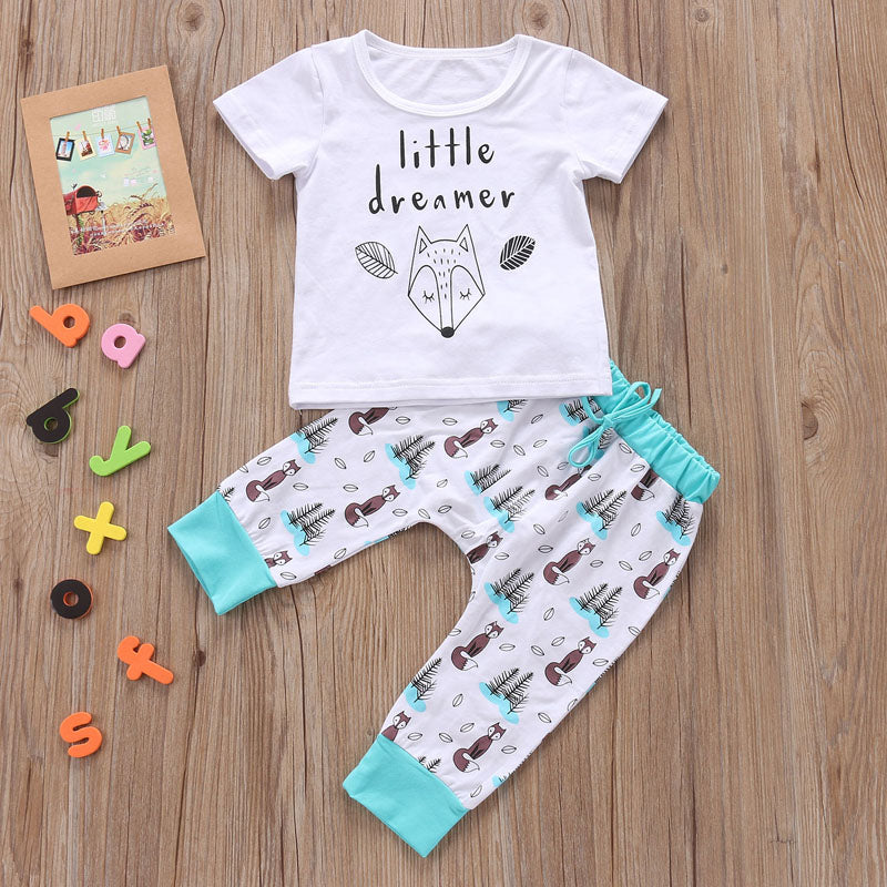 Kuscheliges Baumwoll-T-Shirt-Tops+Hosen-Set für Neugeborene – einfache Outfits für die Kleinen