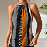 Urban chic polka dot camisole with vibrant geometric prints