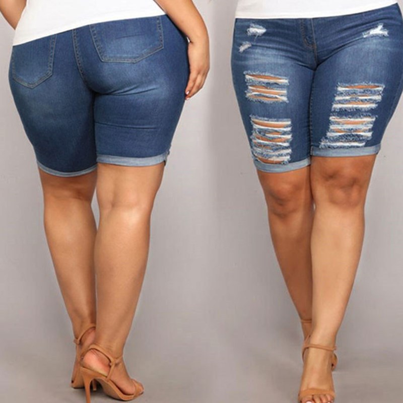 Summer Plus Size Ripped Jeans for Women - Trendy and comfortable denim pants.