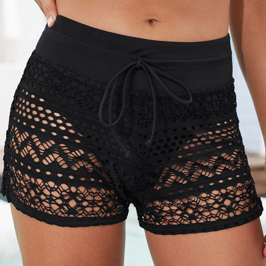 Women's Black Jacquard Lace Shorts from Eternal Gleams