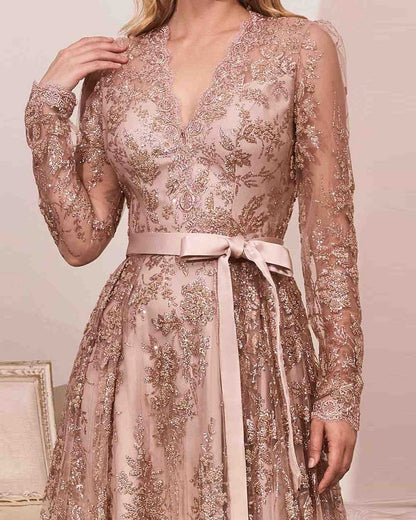 Golden Elegance: Tie-Up Host Banquet Evening Dress