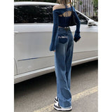 Pearl Straight Jeans High Waist Slim-fit Wide-leg Pants Women from Eternal Gleams