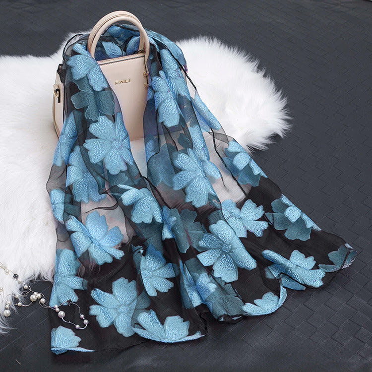 Floral Elegance: Hollow Silk Scarf from Eternal Gleams