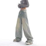 Retro Denim American Style Loose Slimming Mop Wide Leg Pants from Eternal Gleams