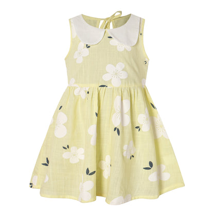 Toddler girl wearing a YELLOW floral dress from Eternal Gleams, sizes 1T to 9T.