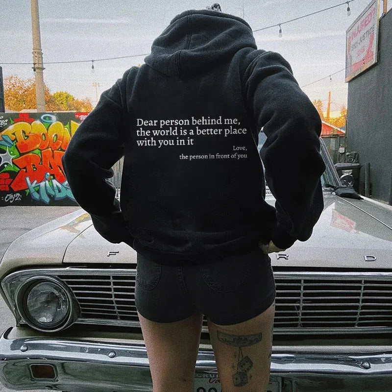 Kindness in Comfort: Plush Letter Printed Hoodie from Eternal Gleams