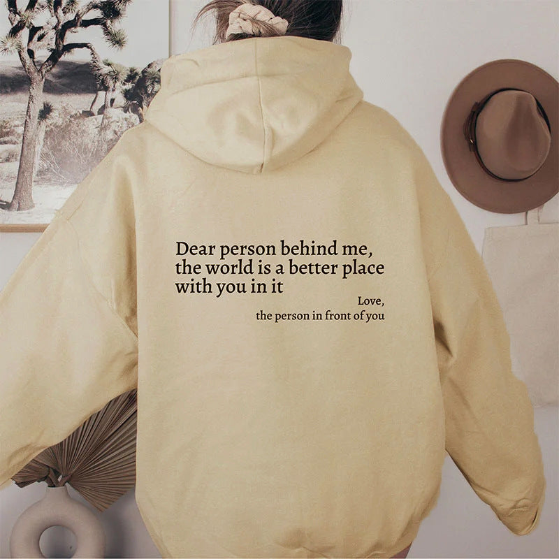 Kindness in Comfort: Plush Letter Printed Hoodie from Eternal Gleams