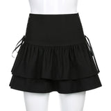 High Waist Bandage Mini Skirt - Dark Gothic Punk Style in Black