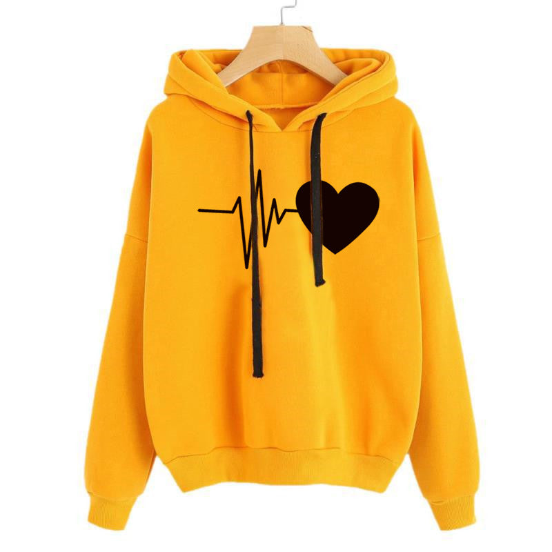 Heart Print Streetwear Hoodies Women Sweatshirt Spring Autumn Long Sleeve Hoodie Clothes from Eternal Gleams