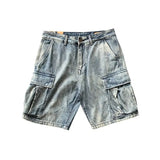 Men's retro casual PU high-end denim workwear shorts in blue from Eternal Gleams