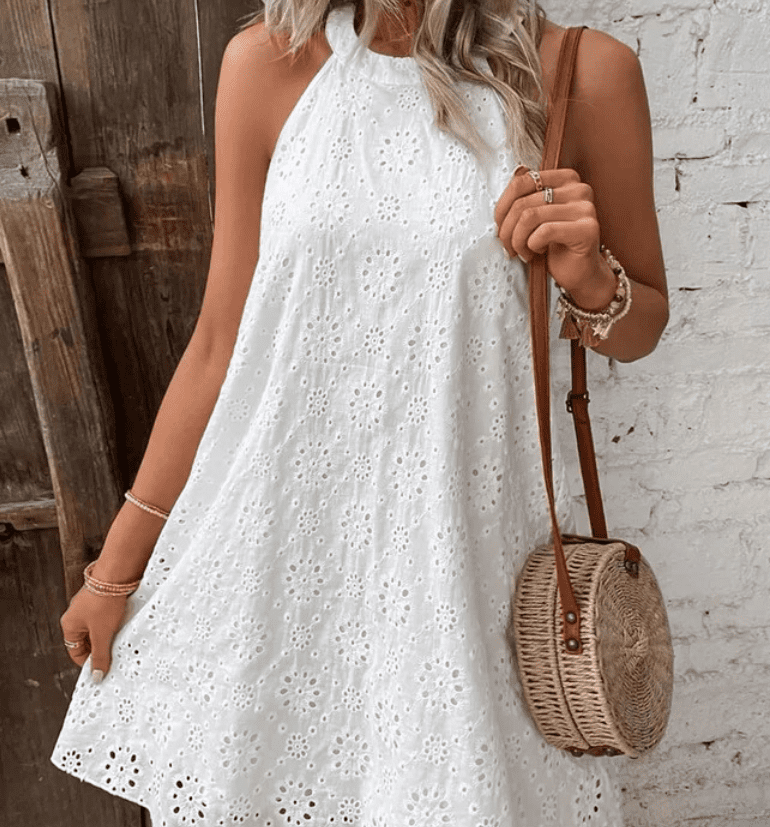 Summer New Women's Lace Solid Color Sleeveless Button Dress from Eternal Gleams