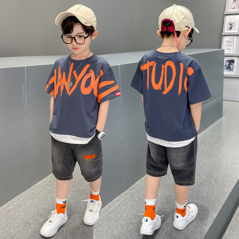 Trendy Boys letter print Outfits 4-13 years Summer Tops+jeans from Eternal Gleams