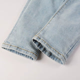 Light Colored Hot Diamond Patch With Holes In Elastic Tight Jeans For Men from Eternal Gleams