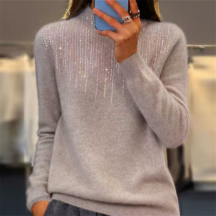 Women's Pullover Sweater Half-high Collar With Diamonds from Eternal Gleams