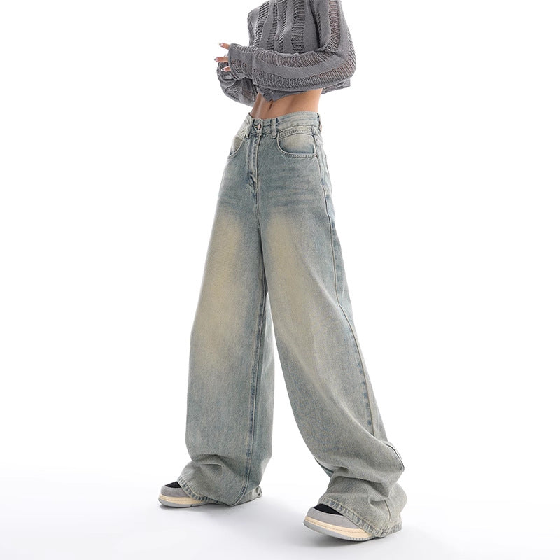 Retro Denim American Style Loose Slimming Mop Wide Leg Pants from Eternal Gleams