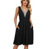 Lace Panel Sleeveless Dresss With Pocket V-neck Dresses For Women from Eternal Gleams