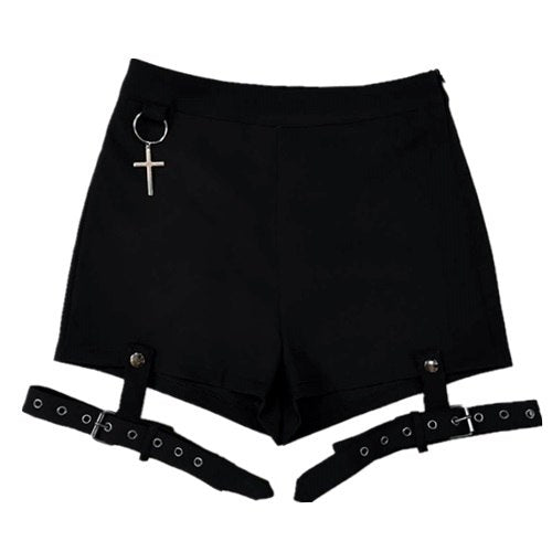 Summer Punk Rock Women's Shorts Sexy Cross Ring Hanging Ornament Summer Fashion Black Shorts from Eternal Gleams