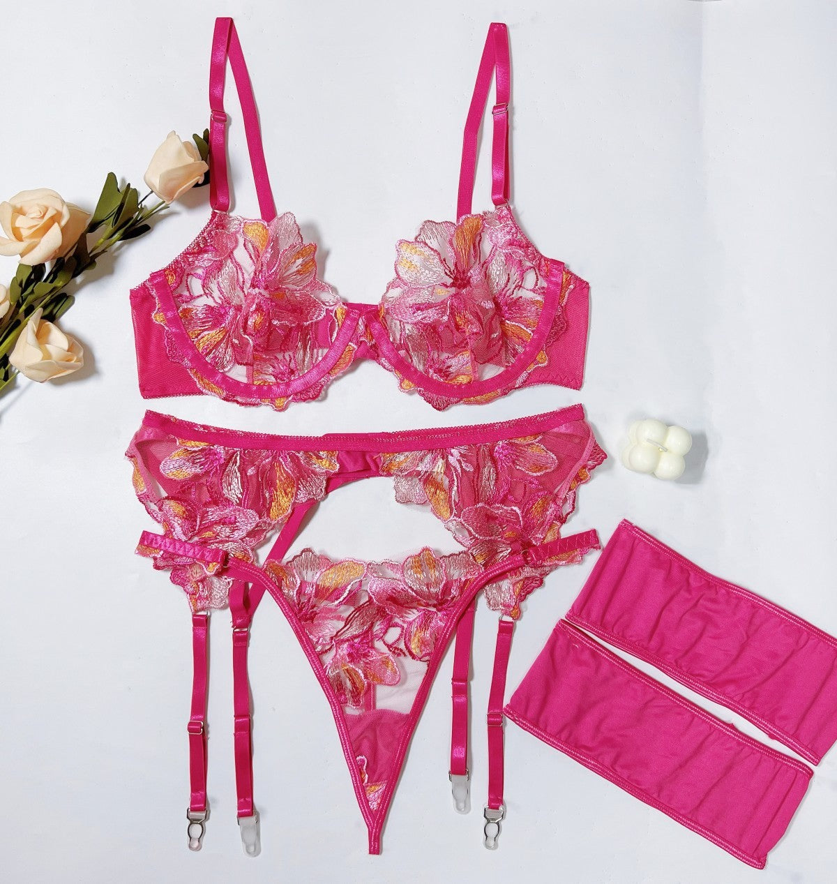 Retro Flower Embroidered Underwear Suit - Eternal Gleams