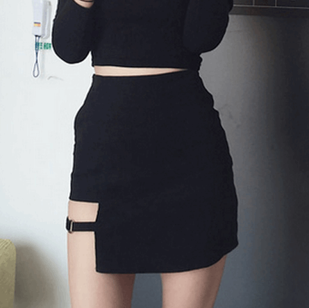Black Hip Skirt - Irregular Hem Pencil Mini