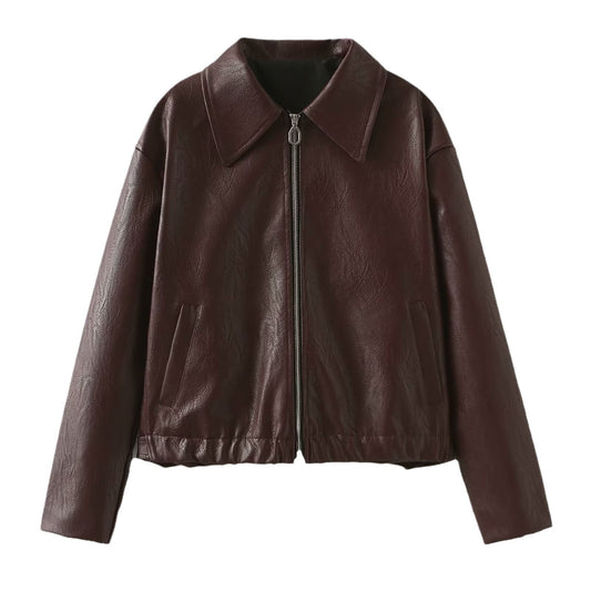 Women's Faux Leather Oversized Jacket – Black & Burgundy