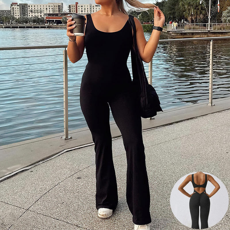 Sexy backless slim fit hip raise yoga jumpsuit in Black color from Eternal Gleams