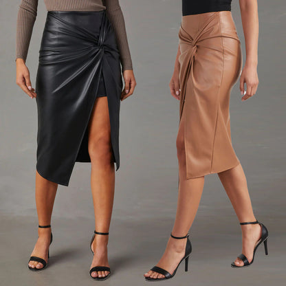 Women's Split Mid-length Hot Girl Leather Hip Skirt