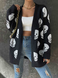 Chic Halloween Skull Jacquard Cardigan