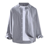 Men's Thin Stand-Up Collar Long Sleeve Shirt - Pure Cotton, Multiple Colors | Available at Eternal Gleams