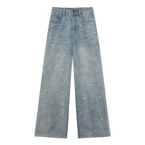 Pearl Straight Jeans High Waist Slim-fit Wide-leg Pants Women from Eternal Gleams