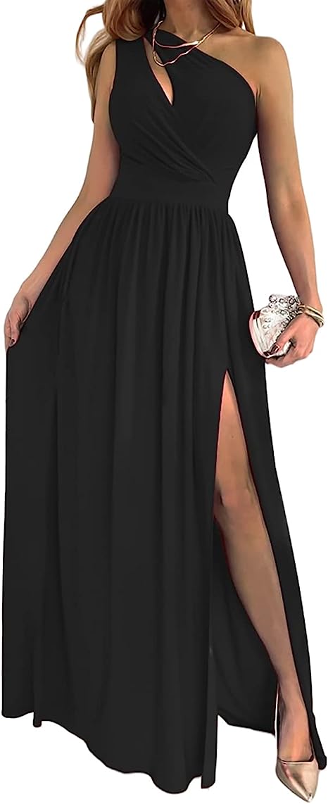 Goddess Glamour: One Shoulder High Split Cocktail Maxi Dress from Eternal Gleams