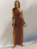 Strappy halterneck long dress with double side slits from Eternal Gleams