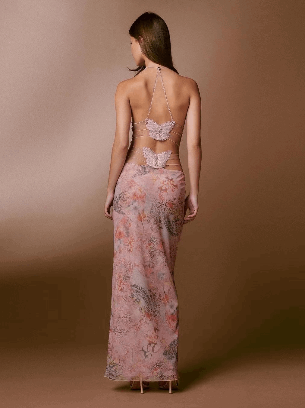 Butterfly Back Floral Halter Dress