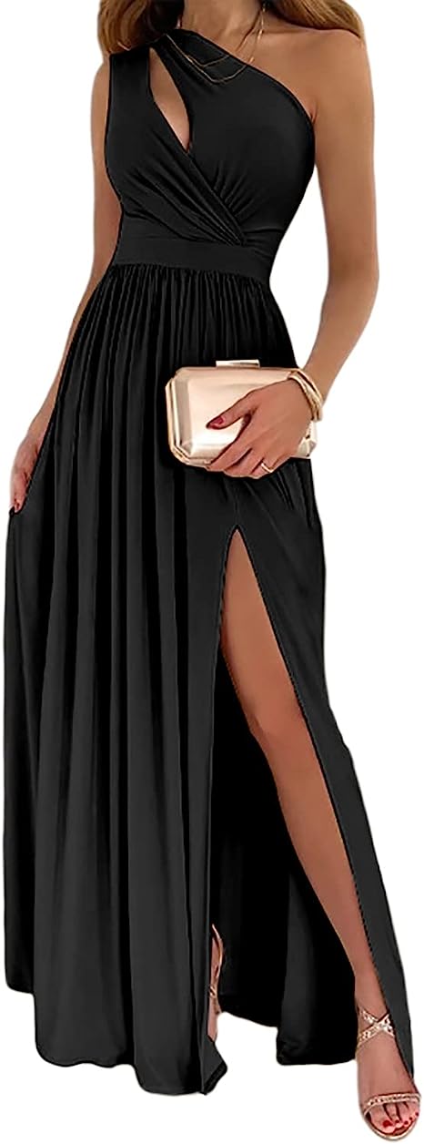 Goddess Glamour: One Shoulder High Split Cocktail Maxi Dress from Eternal Gleams