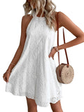 Summer New Women's Lace Solid Color Sleeveless Button Dress from Eternal Gleams