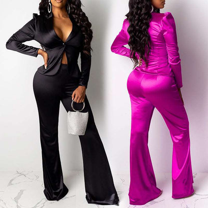 Sultry Chic: Wide Leg Pants Two-Piece Suit