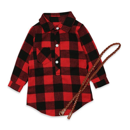 Fashion Girls Long Red Plaid Dress With Belt from Eternal Gleams