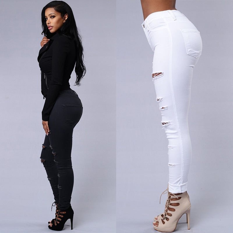 Ripped Jeans Women Skinny Trousers Casual High Waist Pencil Pants from Eternal Gleams