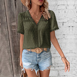 V-neck Solid Color Women's Lace Shirt from Eternal Gleams