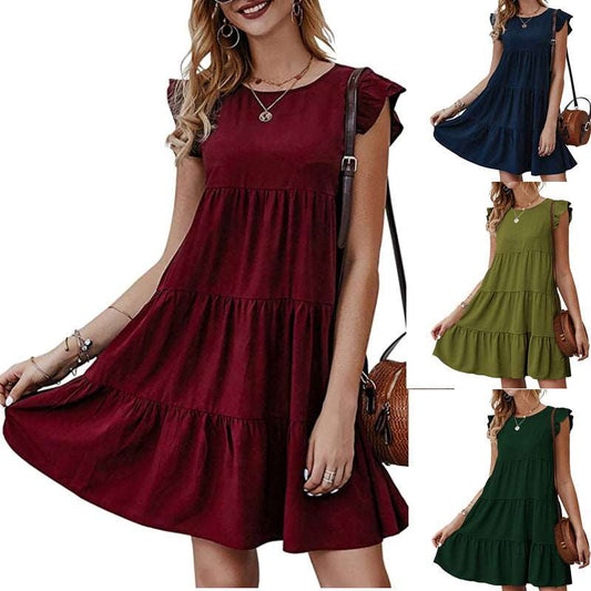 Chic Comfort: Women's Round Neck Short Sleeve Dress