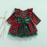 Girls Kids Red Checkered Bow Christmas Dress from Eternal Gleams