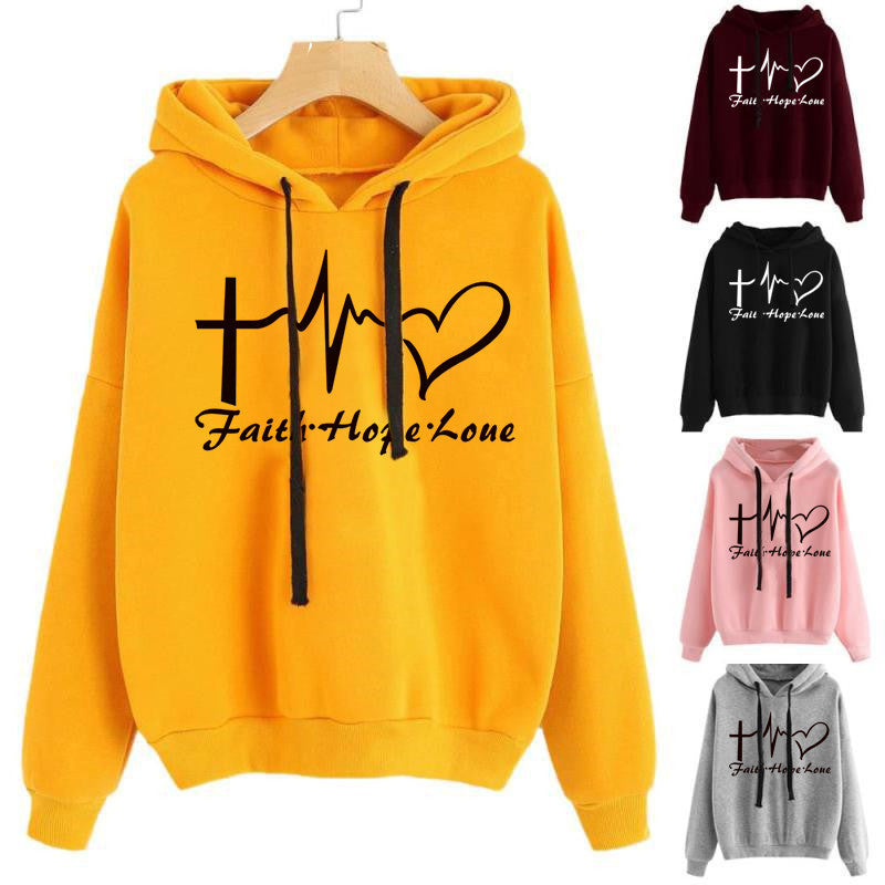 Heart Print Hoodie Sweatshirt Pullover Tops Women Long Sleeve Sports Clothes from Eternal Gleams