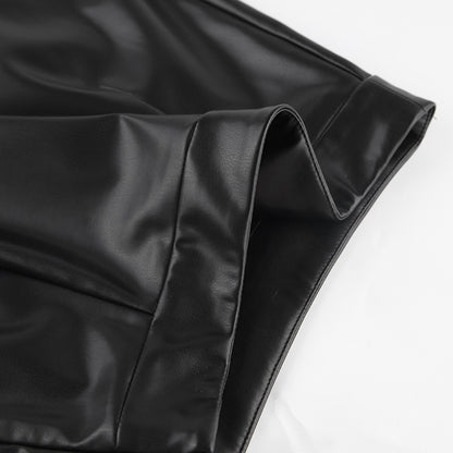 Slit Leather Sexy Mid-Length Skirt - High waist skirt with side slit, elegant and stylish.