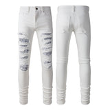 White Cashew Flower Patch Torn Jeans from Eternal Gleams