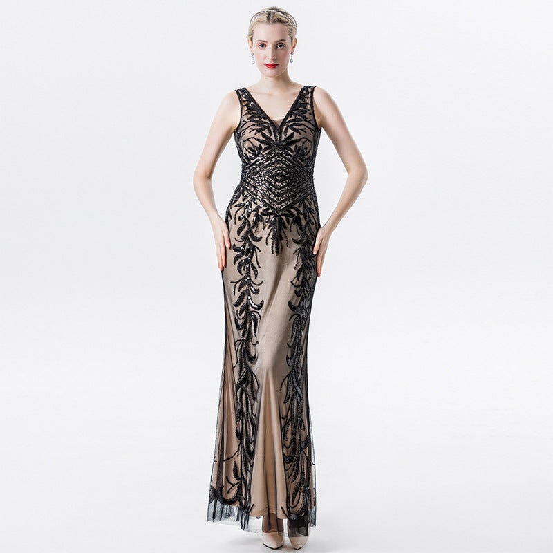 Glamourous Sequined Deep V Dress from Eternal Gleams