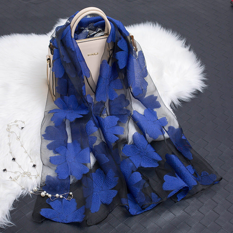 Floral Elegance: Hollow Silk Scarf from Eternal Gleams