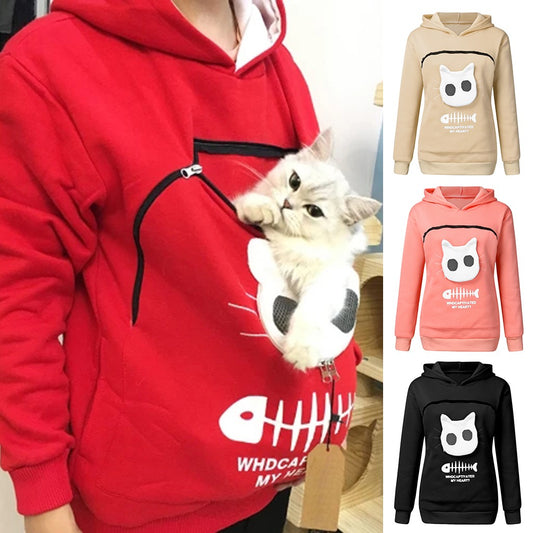 Women Hoodie Sweatshirt With Cat Pet Pocket Design Long Sleeve Sweater Cat Outfit from Eternal Gleams