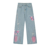 Sweet Cute Butterfly Wash Denim Trousers from Eternal Gleams