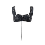 Women's Fall PU Leather Rivet Low Cut Lace-up Backless Camisole from Eternal Gleams